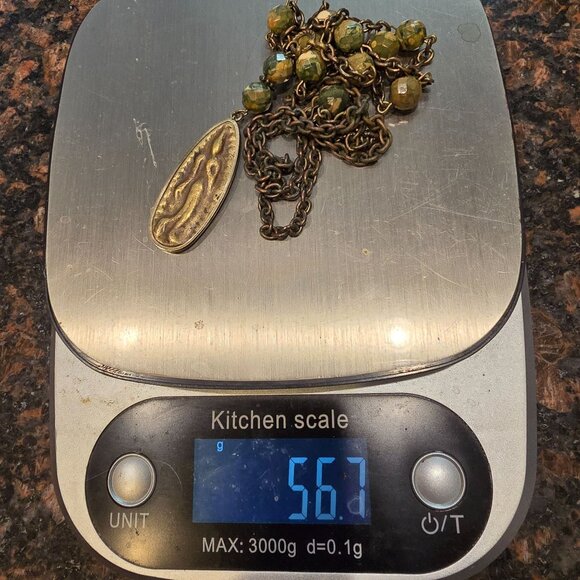 Vntg Tibetan Walking Buddha Amulet Necklace 2 Side Pendant 22" Long Green Stones - Picture 8 of 10